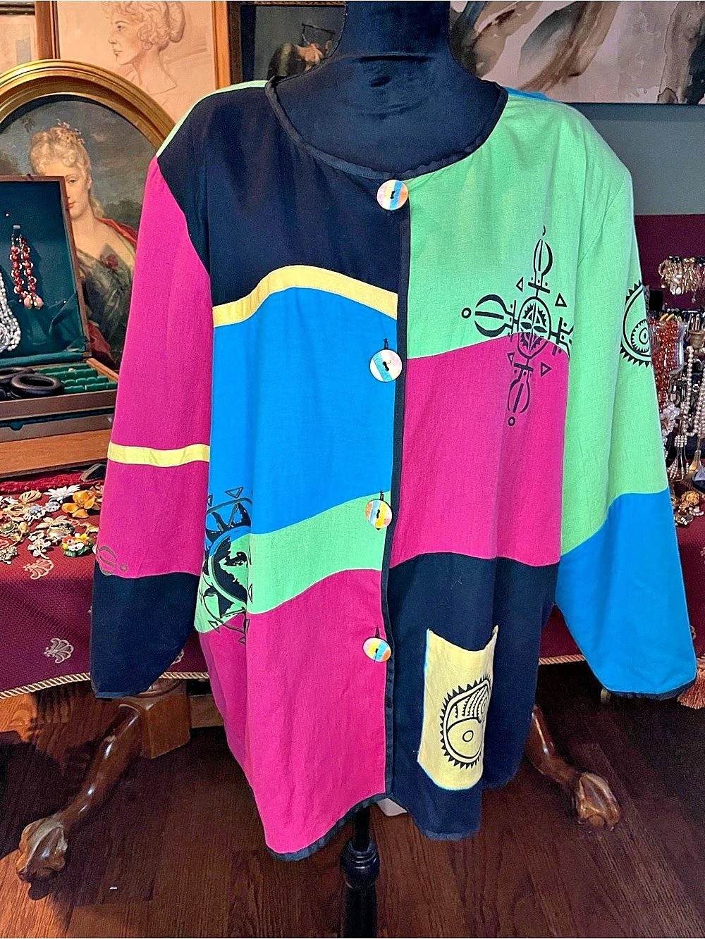 Vintage Fashion Bug Colorblock Abstract Jacket Plus Size 26/28